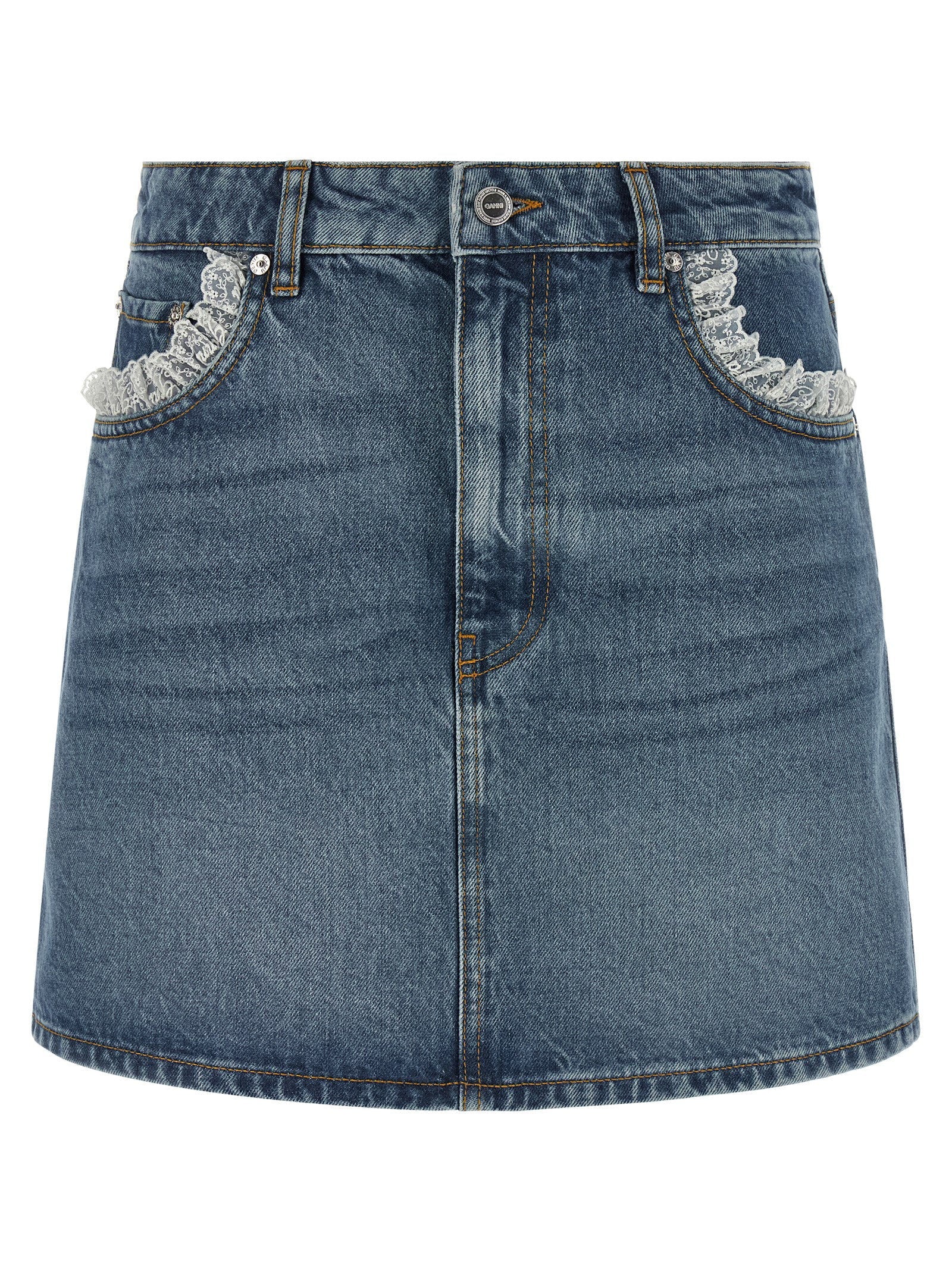 Ganni Denim and Lace Skirt — Blue