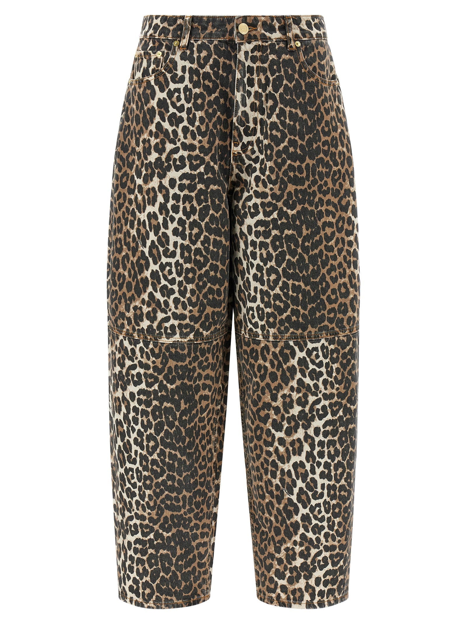 Ganni Leopard-Print Organic Cotton Jeans — Multi