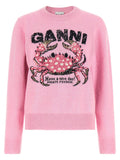 Ganni Intarsia Crab-Graphic Sweater — pink