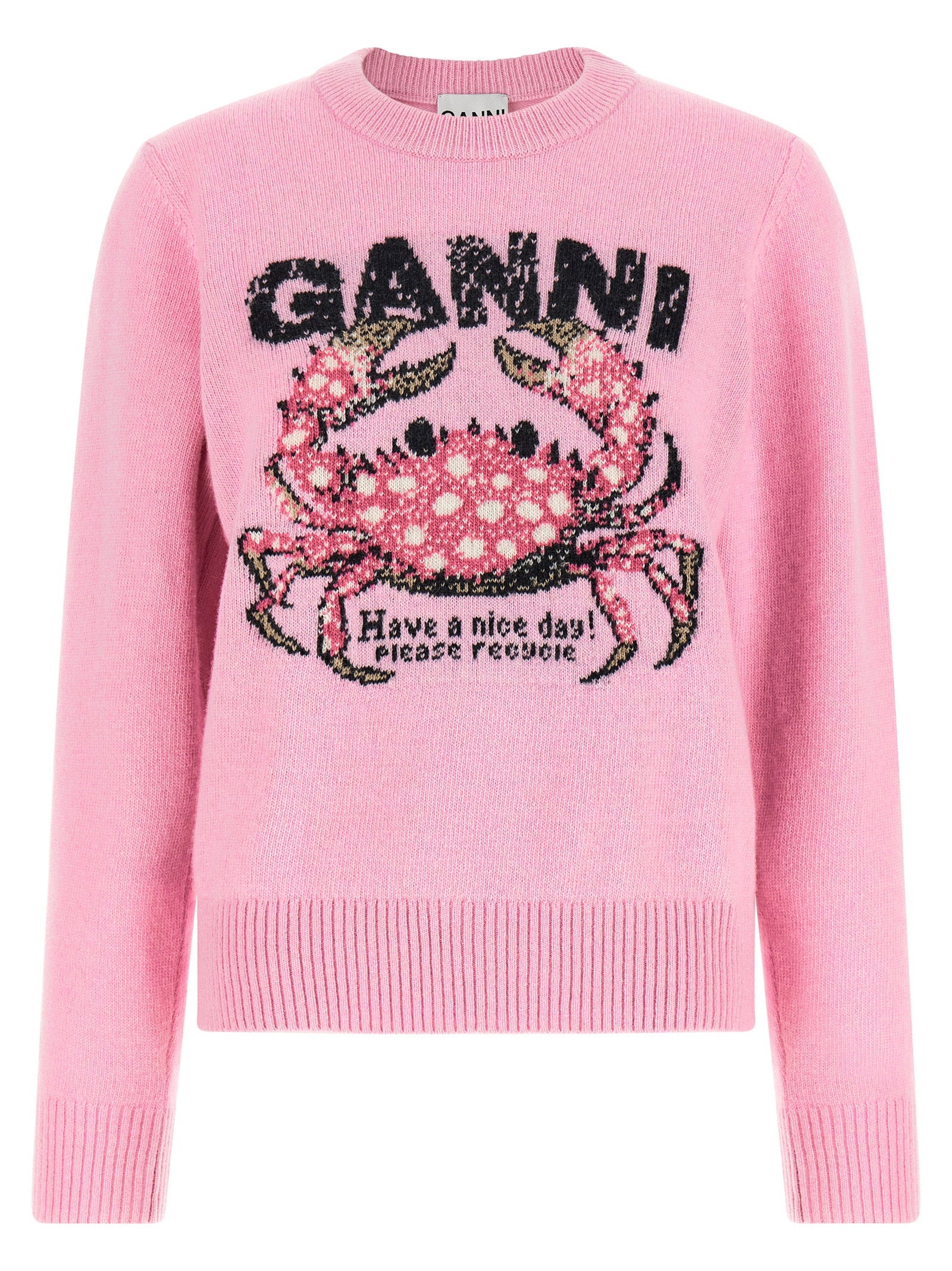 Ganni Intarsia Crab-Graphic Sweater — pink