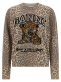 Ganni Leopard-Print Intarsia Sweater — cream