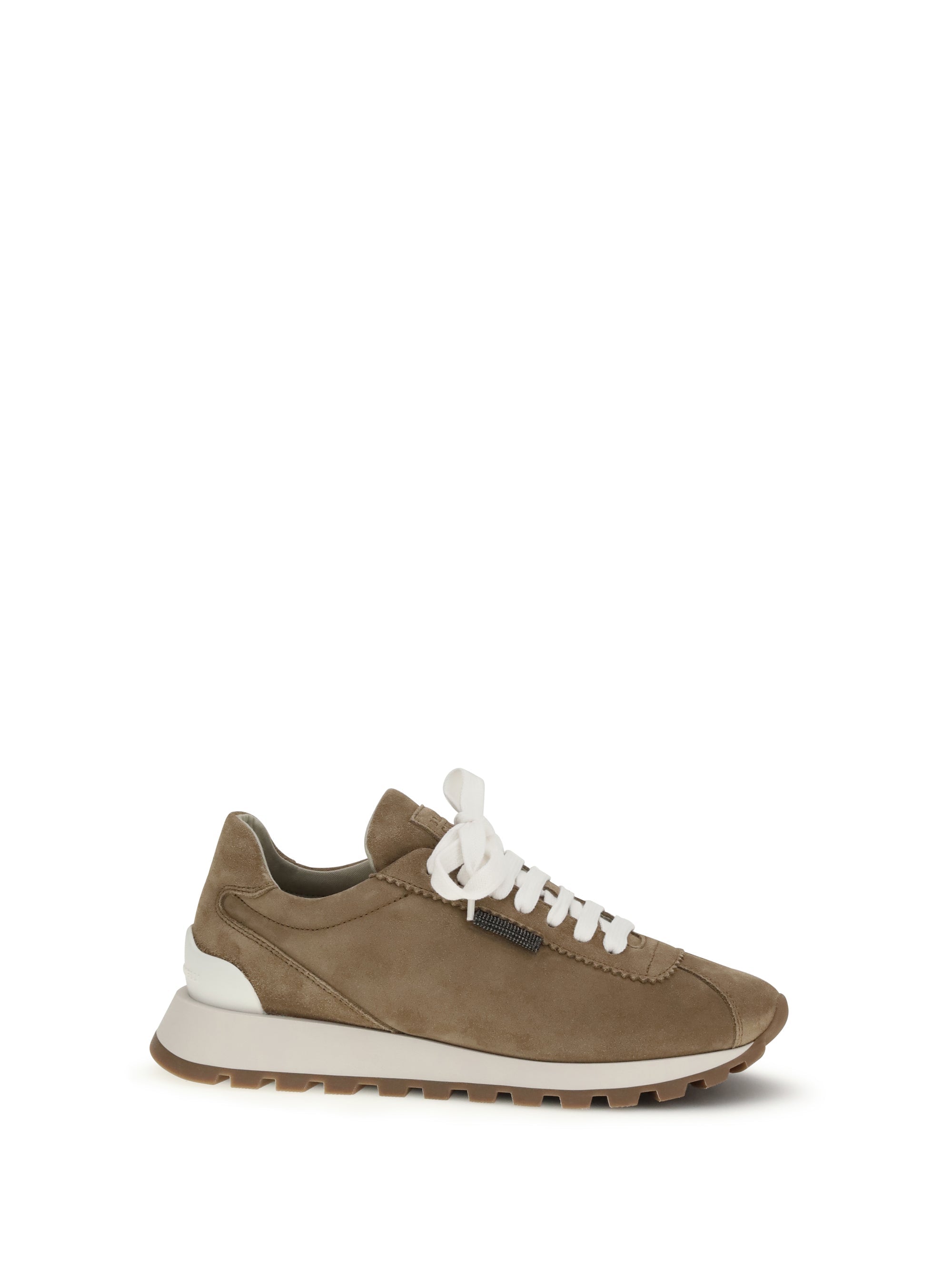 Brunello Cucinelli Suede with Bead Embellishment Sneaker — Beige