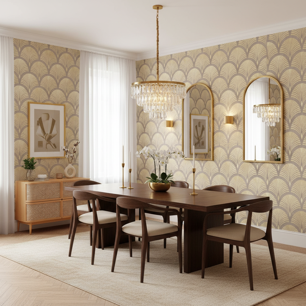 Beige Gold Art Deco Wallpaper