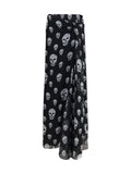 Alexander McQueen Skull-Print Silk Draped Skirt — Black