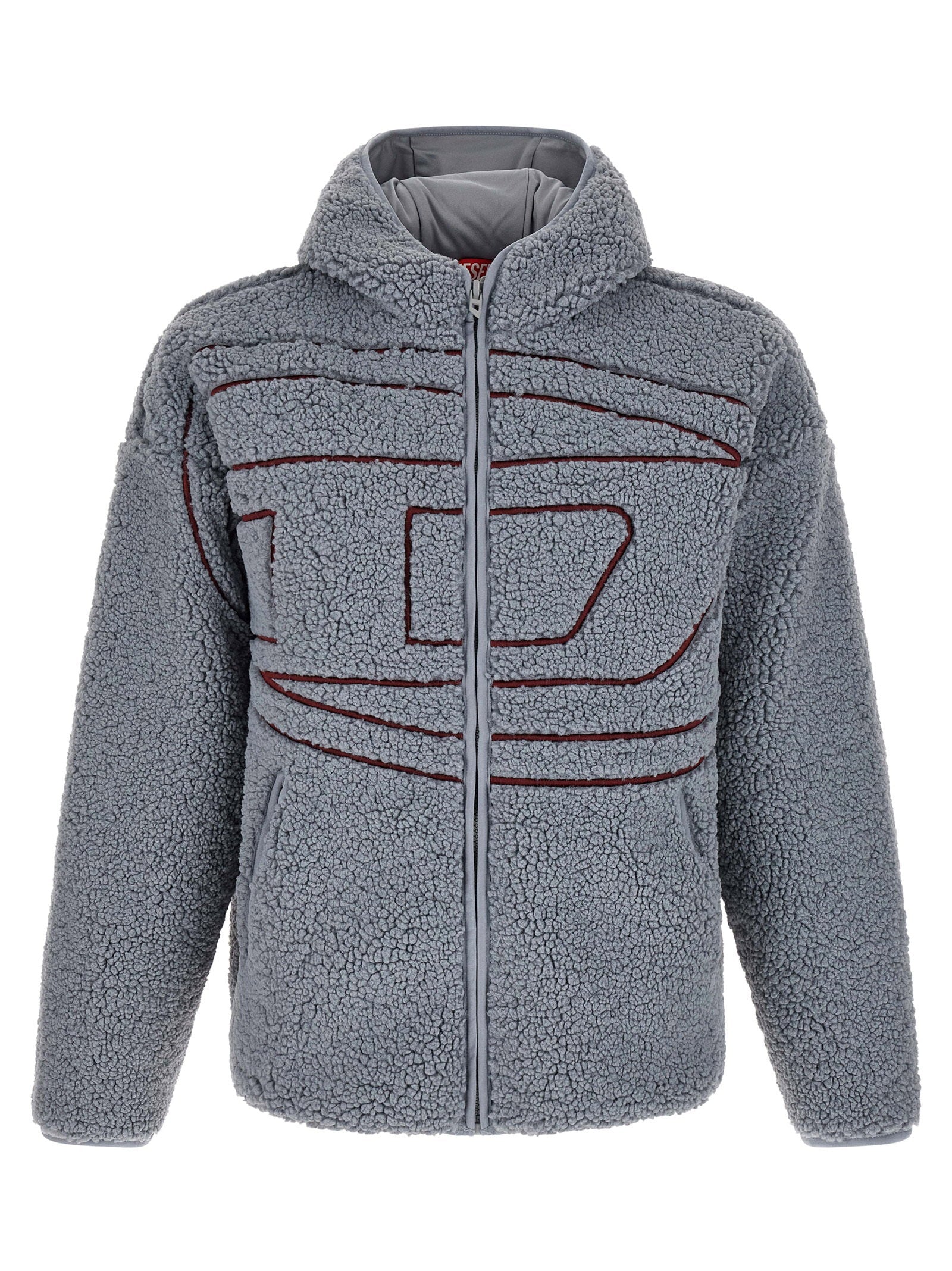 Diesel Teddy-Effect Fleece Hoodie — Gray