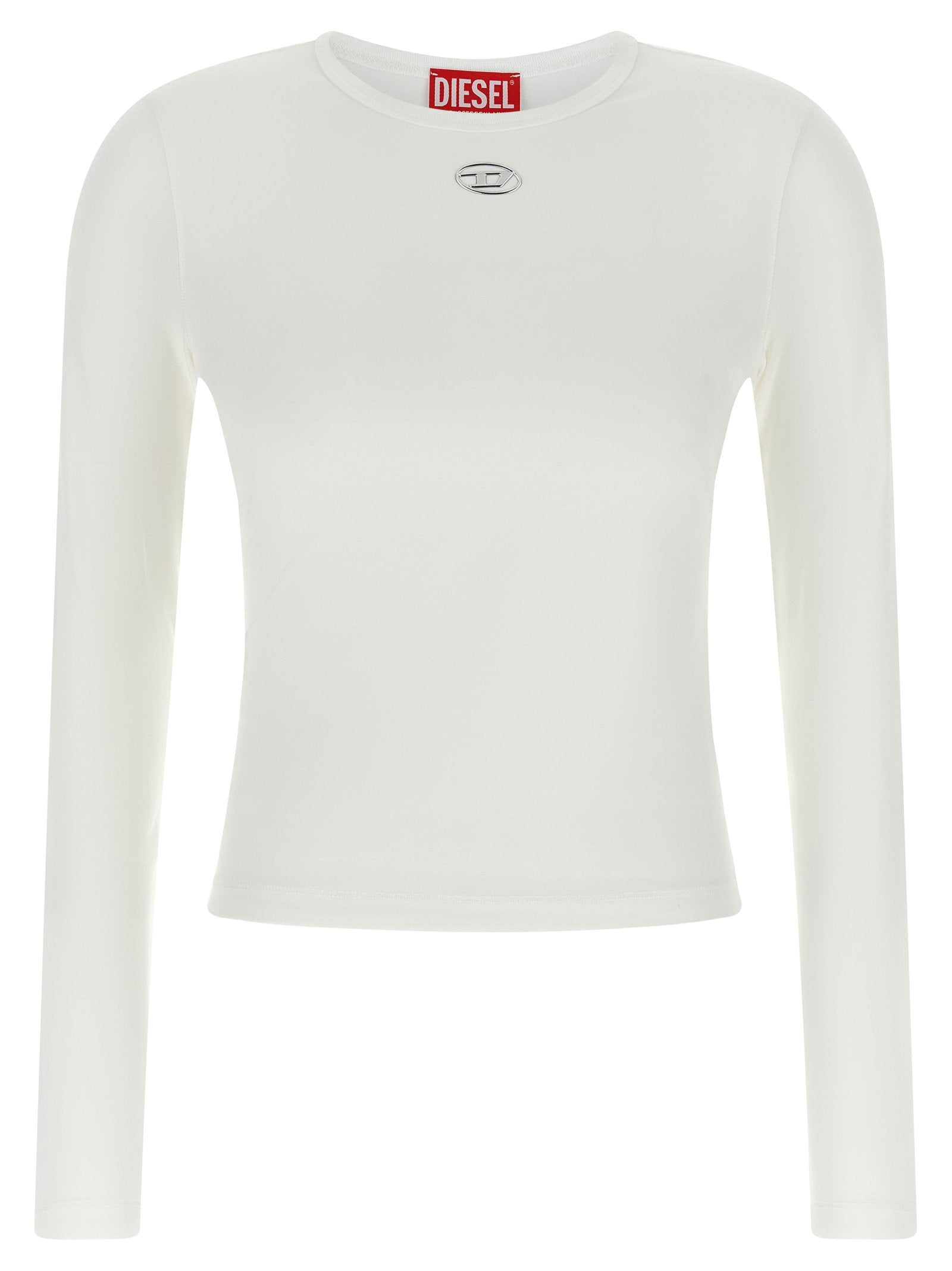 Diesel Logo-Embellished Stretch Cotton Long-Sleeve Top — White