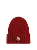 Moncler L20933B00036A9327 Ribbed Merino Wool Beanie — Red