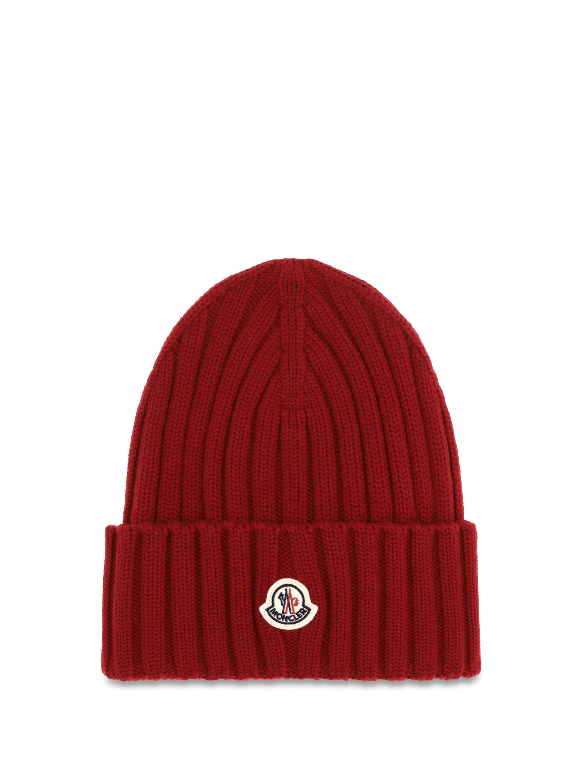 Moncler L20933B00036A9327 Ribbed Merino Wool Beanie — Red