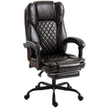 High-Back Executive Chair, PU Leather, 360° Swivel, Recline & Footrest, Brown
