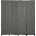 4-Panel Folding Room Dividers, Wave Fibre Freestanding Privacy Screen, 170 cm, Grey