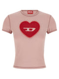 Diesel Heart-Embellished Logo T-Shirt — Mauve