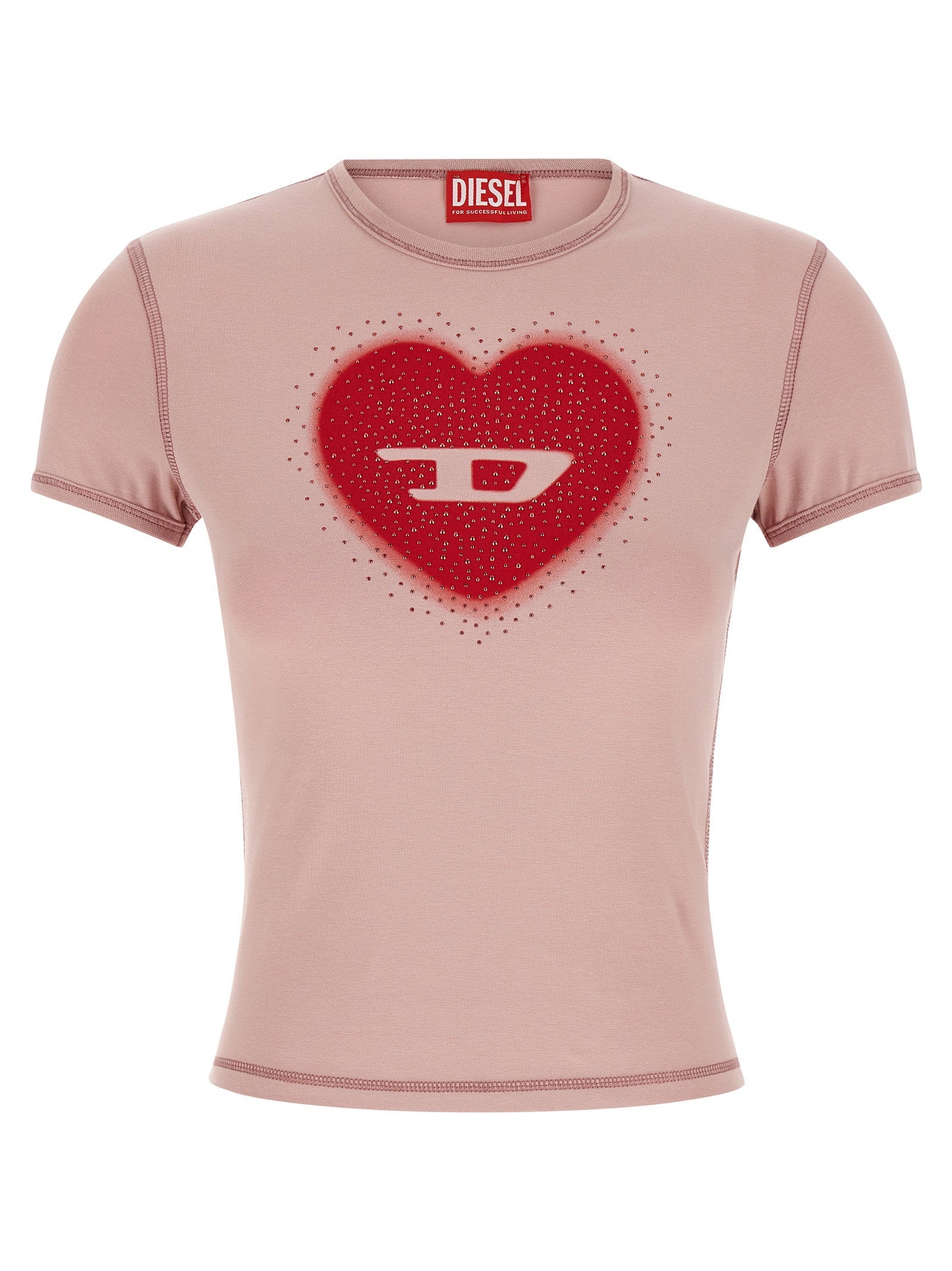 Diesel Heart-Embellished Logo T-Shirt — Mauve
