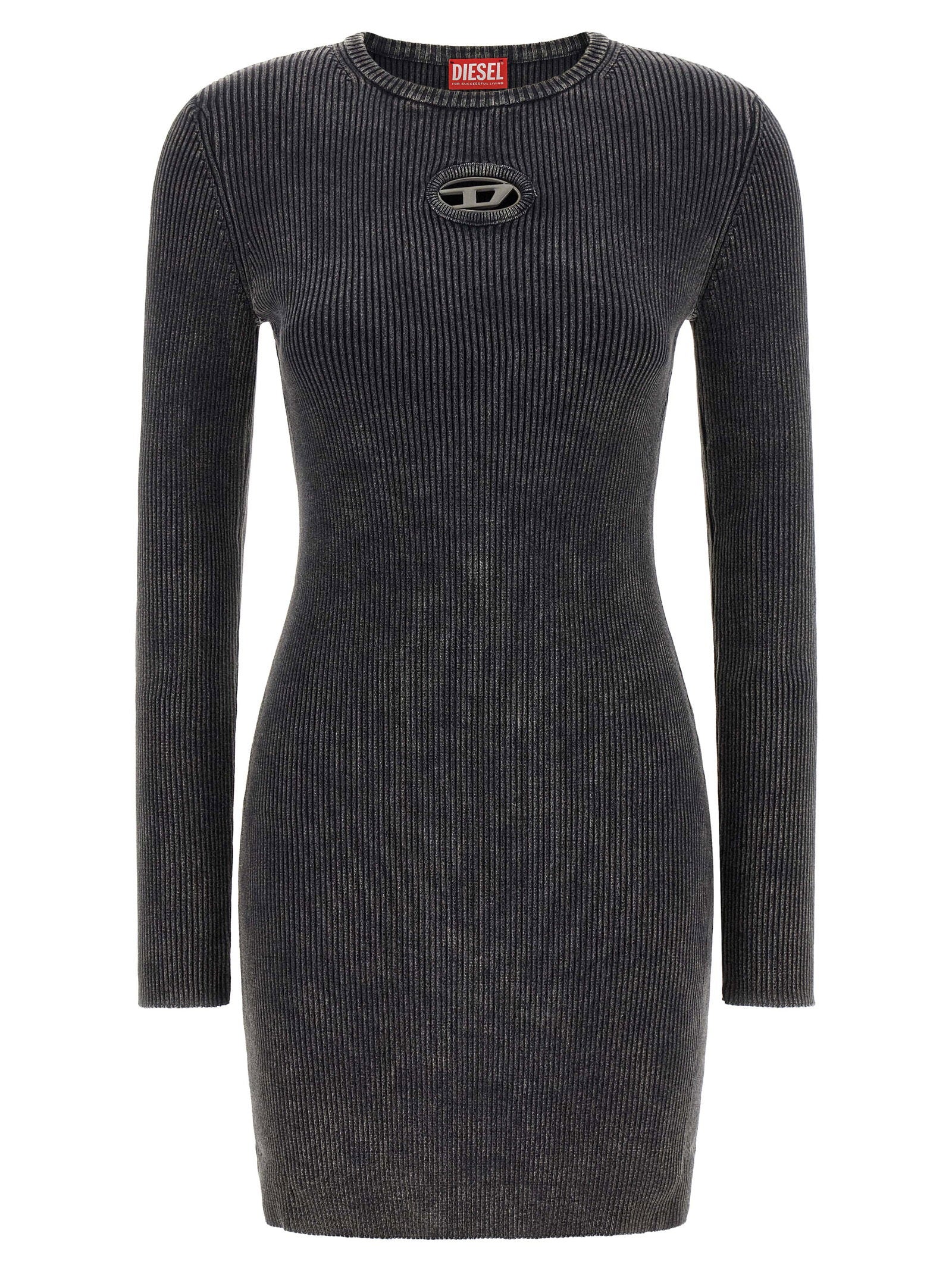 Diesel Ribbed Cotton Mini Dress — Black