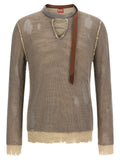 Diesel Distressed Linen-Blend Jacquard Sweater — Taupe