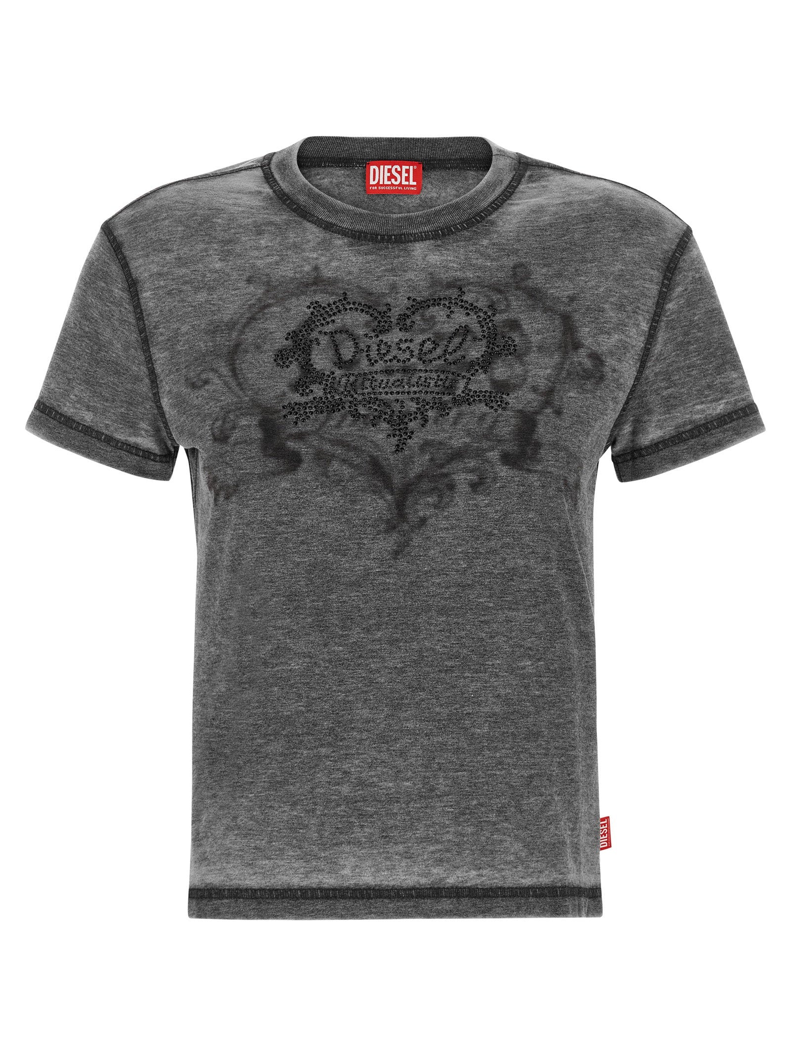 Diesel Rhinestone-Embellished Logo Print T-shirt — gray