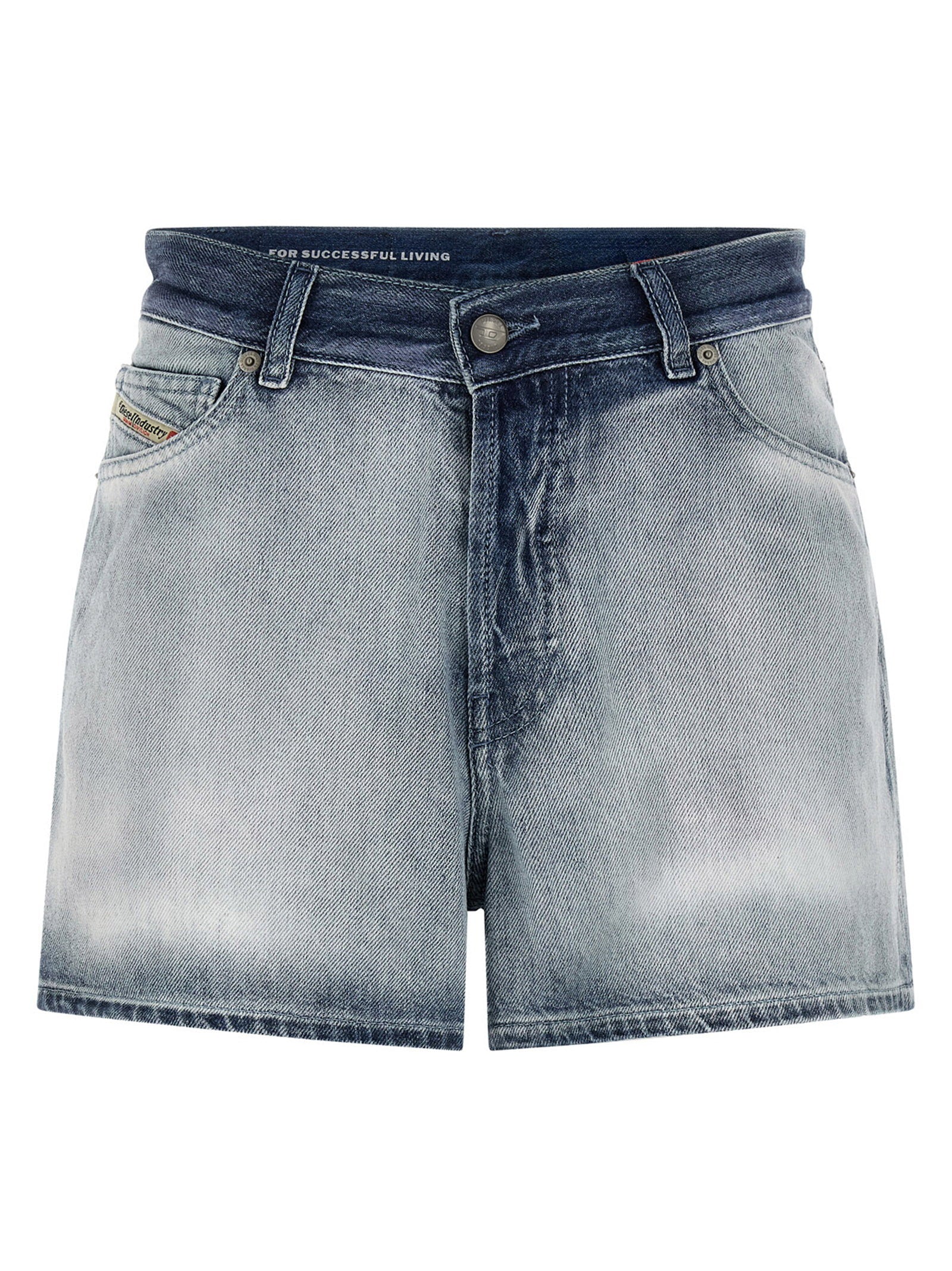 Diesel Two-Tone Washed Denim Denim Shorts — Blue