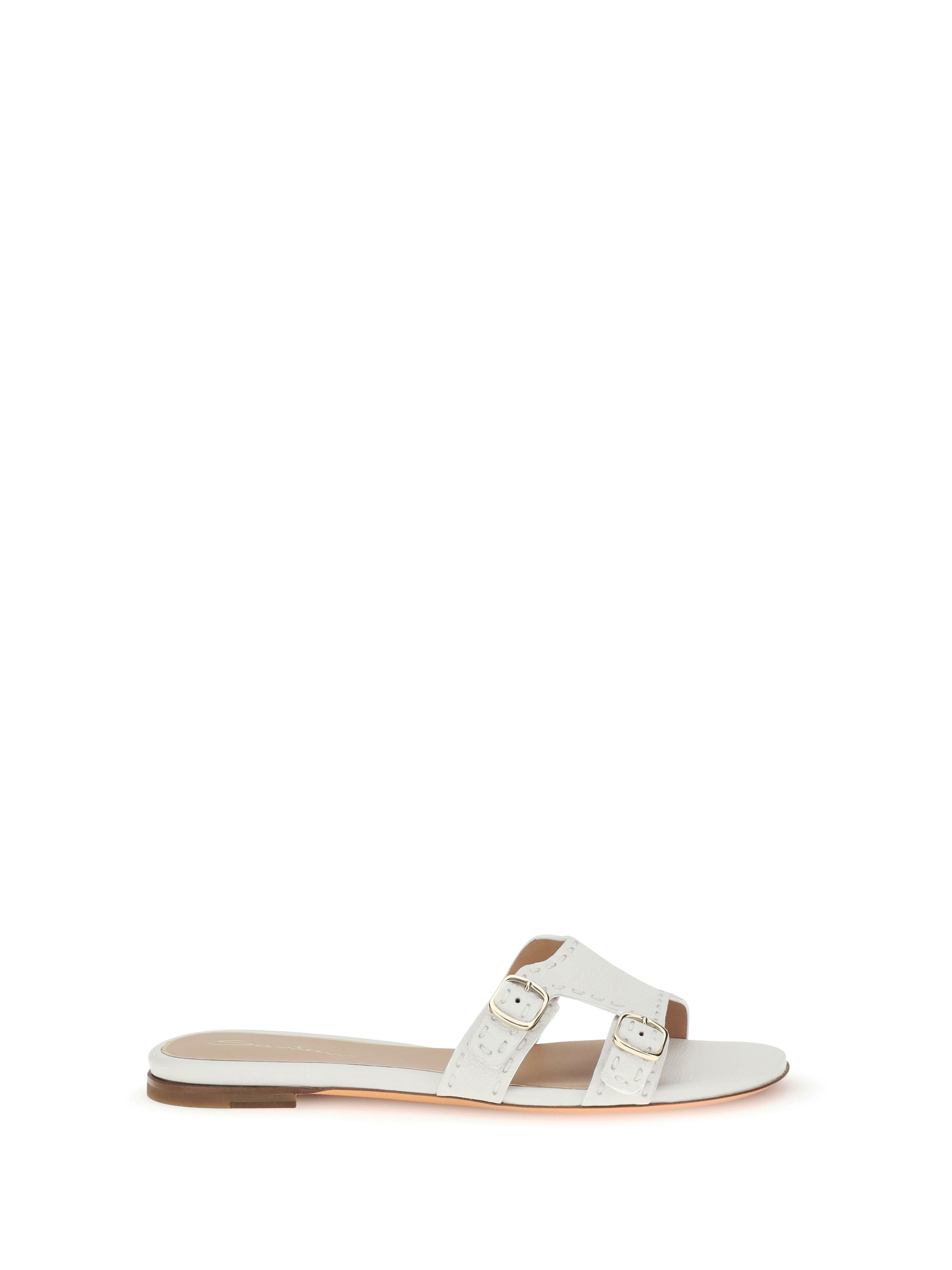 Santoni Buckle-Strap Leather Sandals — White