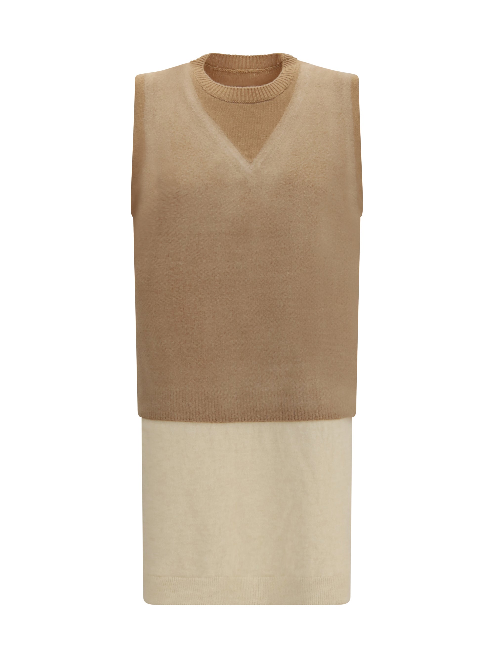 Maison Margiela Double-Layer Wool Knit Vest — Camel