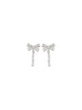 Self-Portrait Crystal Bow Drop Earrings — Silver