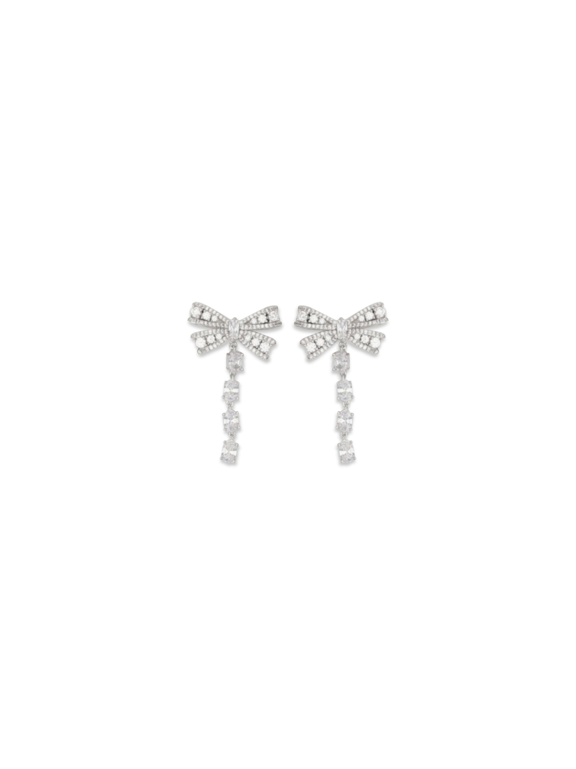Self-Portrait Crystal Bow Drop Earrings — Silver