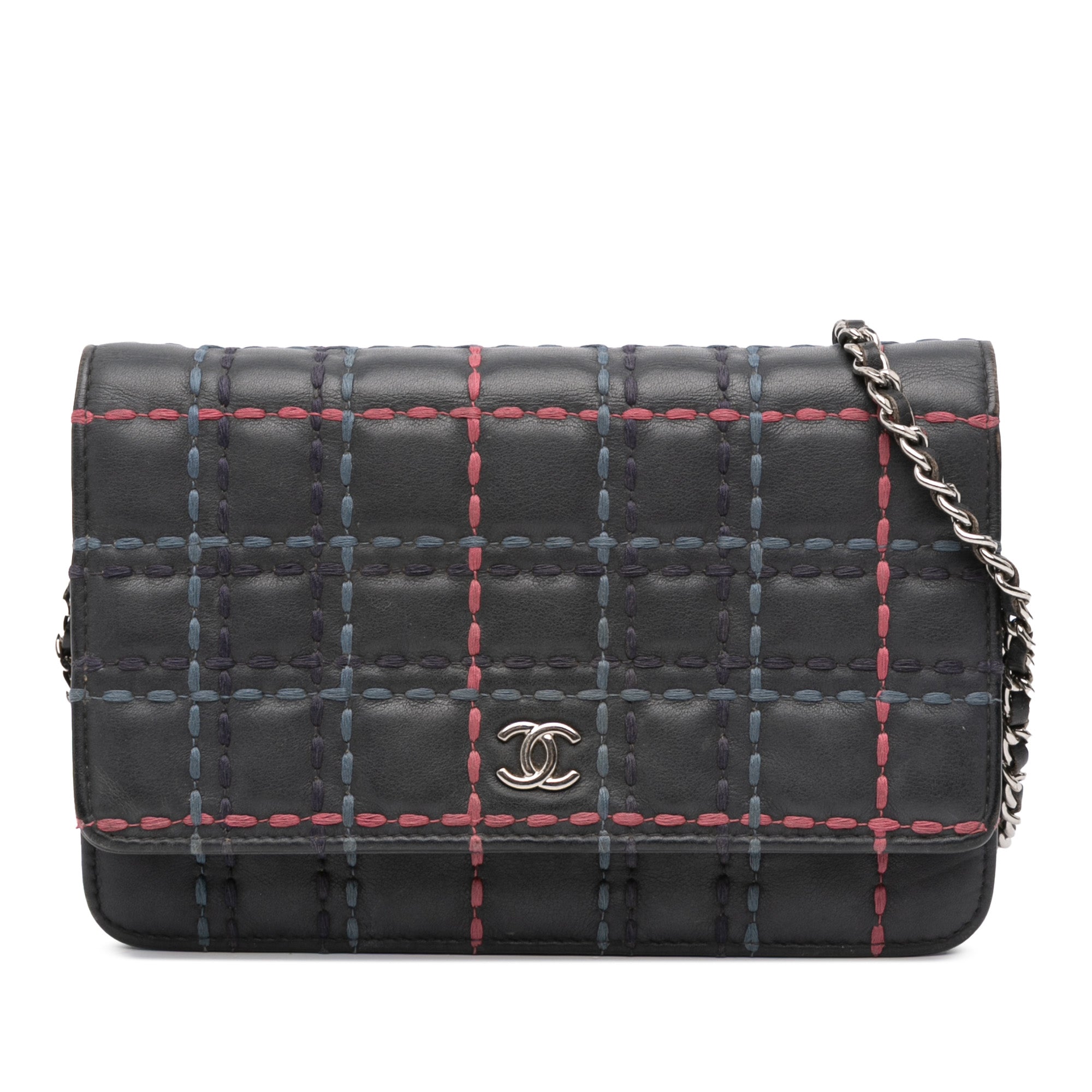 CC Square Stitched Calfskin Wallet on Chain