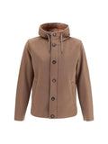 Herno Hooded Button-Front Jacket — Brown