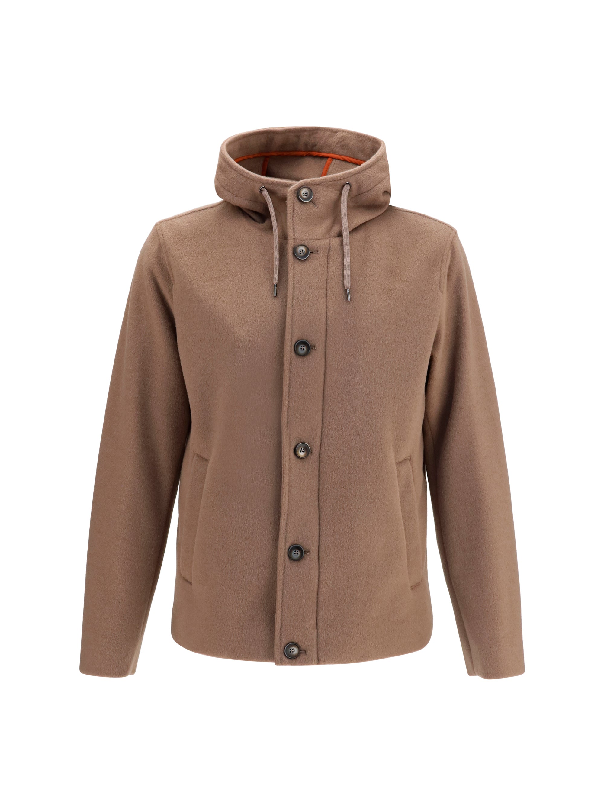 Herno Hooded Button-Front Jacket — Brown