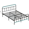 Queen Bed Frame with LED Lights and Charging Station, Metal Platform Bed Frame, Black
