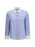 Tory Burch Striped Cotton Shirt — Blue