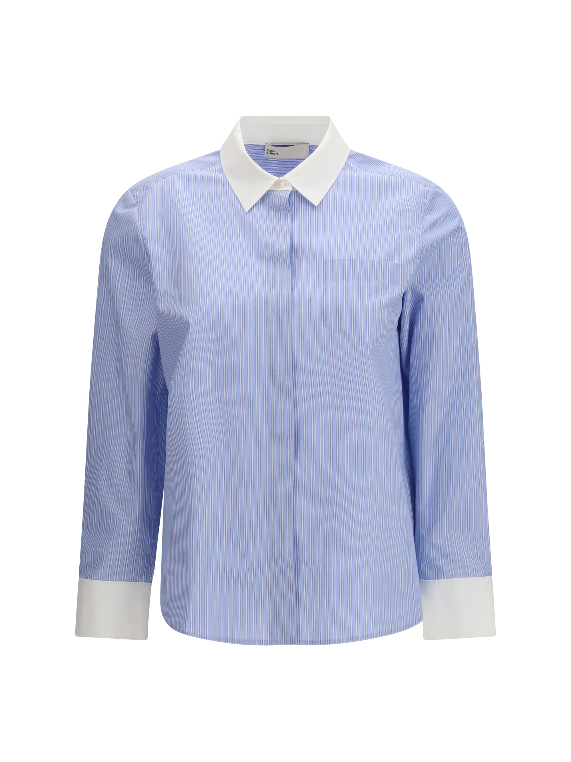 Tory Burch Striped Cotton Shirt — Blue