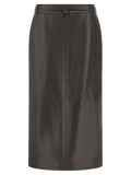Alberta Ferretti Panel-Stitched Leather Skirt — Grey