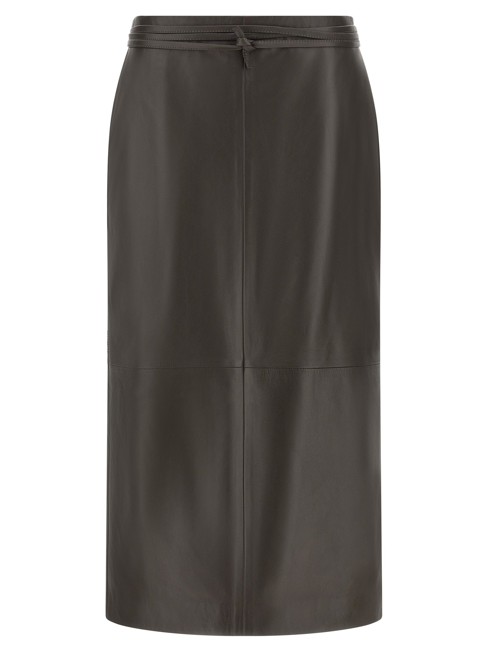 Alberta Ferretti Panel-Stitched Leather Skirt — Grey