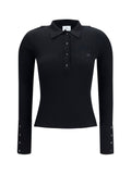 CourrèGes Ribbed Knit Polo Shirt — Black