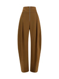 Ferragamo Wide Balloon-Fit Zip Trousers — Brown