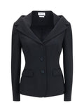 Alexander McQueen Structured Off-Shoulder Merino Wool Blazer — Black