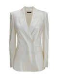Tom Ford Polka-Dot Satin Double-Breasted Blazer — White