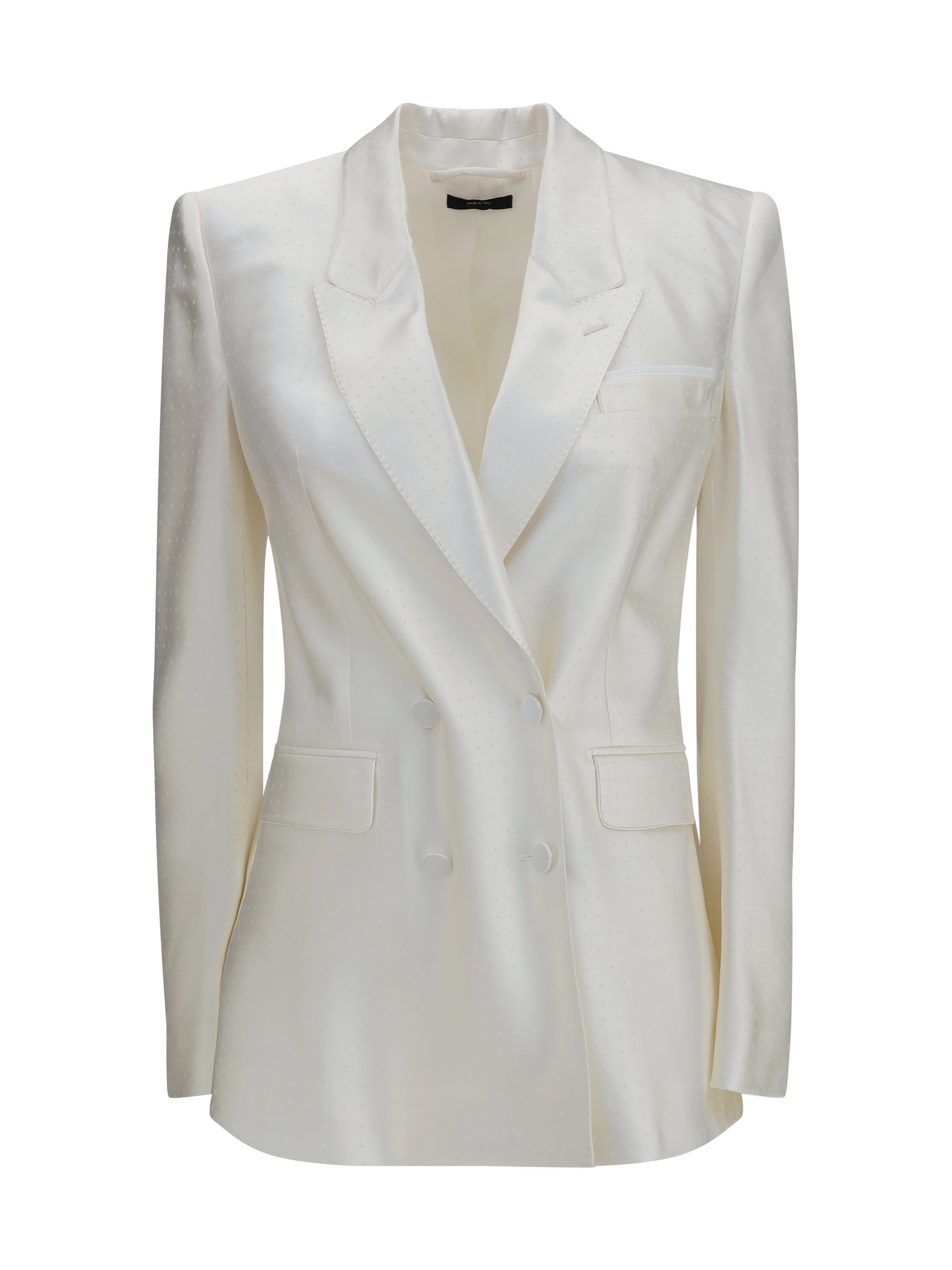 Tom Ford Polka-Dot Satin Double-Breasted Blazer — White
