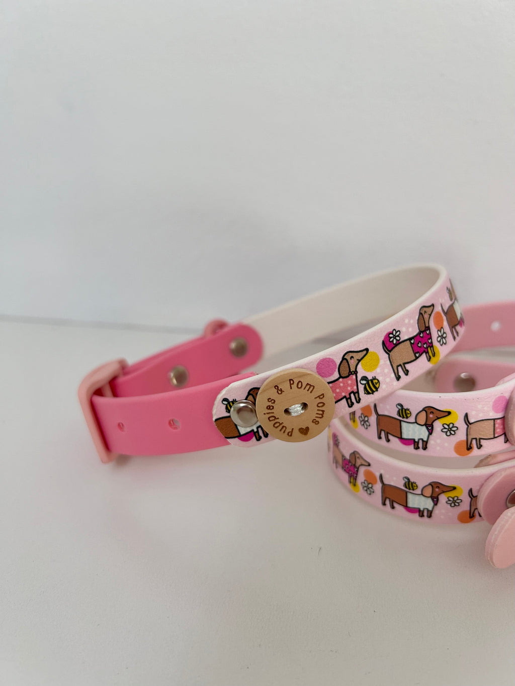 Bee Happy Dachshunds - Handmade Biothane Dog Collar - Powder Pink