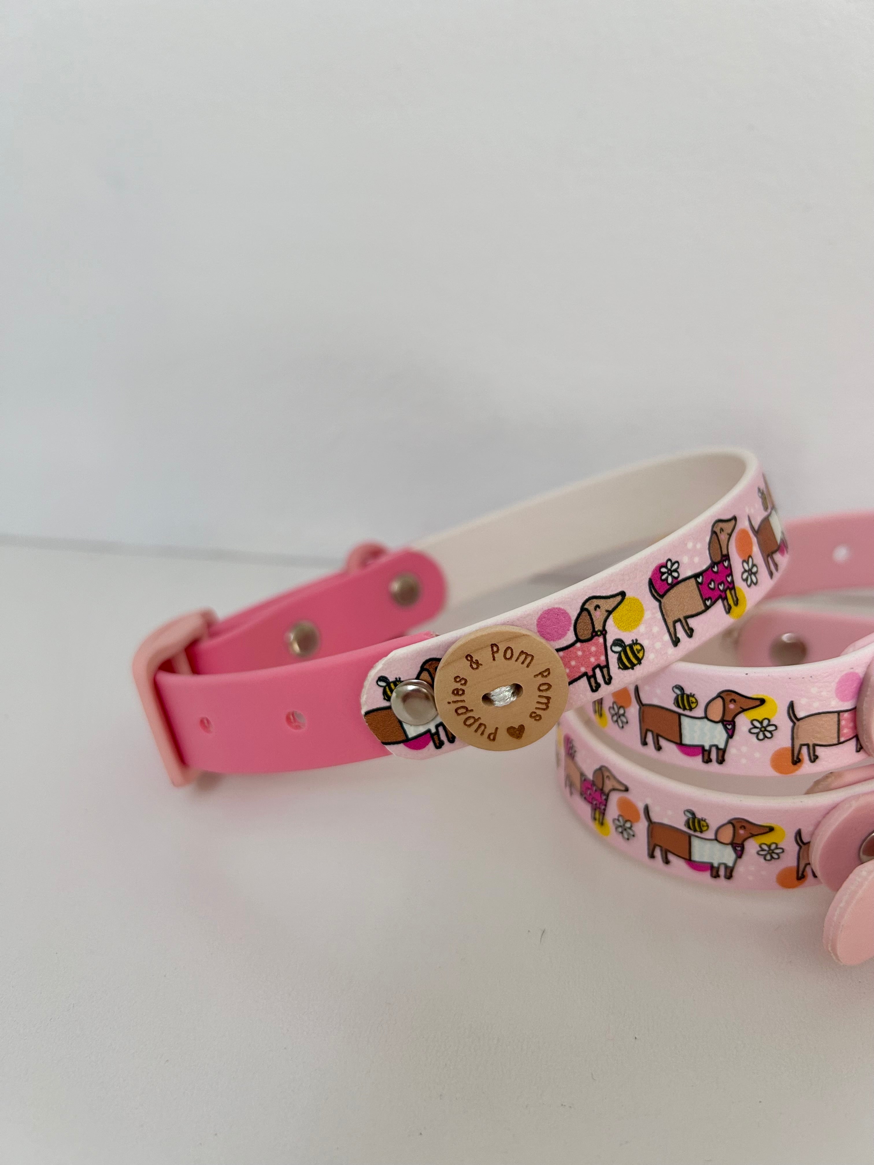 Bee Happy Dachshunds - Handmade Biothane Dog Collar - Powder Pink