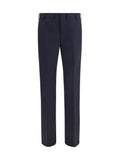Prada High-Waisted Fleece Wool Trousers — Blue