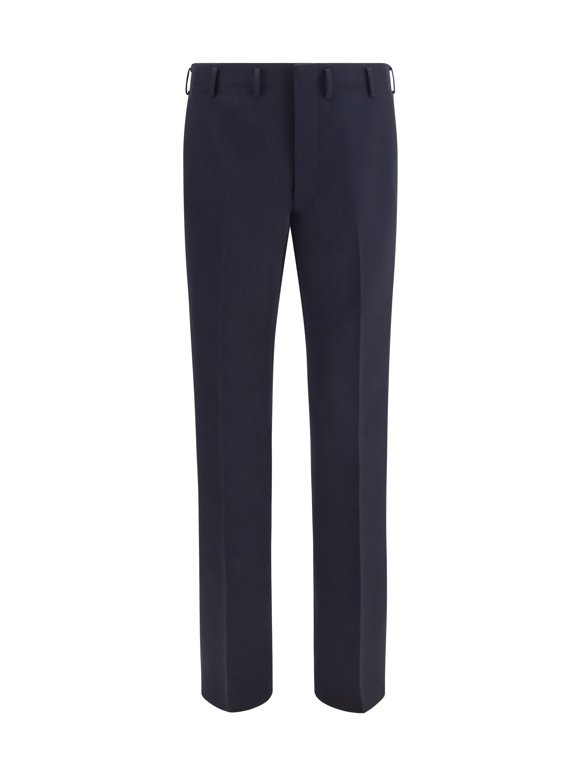 Prada High-Waisted Fleece Wool Trousers — Blue