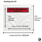 1000 Packing List A5+ | 225x165 mm (Interior); Exterior: 235x175 mm | Sobre adhesivo para Albaranes y Documentación | Tamaño A5 | Pack de 1000 Bolsas