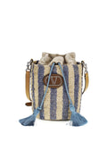 Valentino Garavani Striped Raffia Bucket Bag — Multicolor