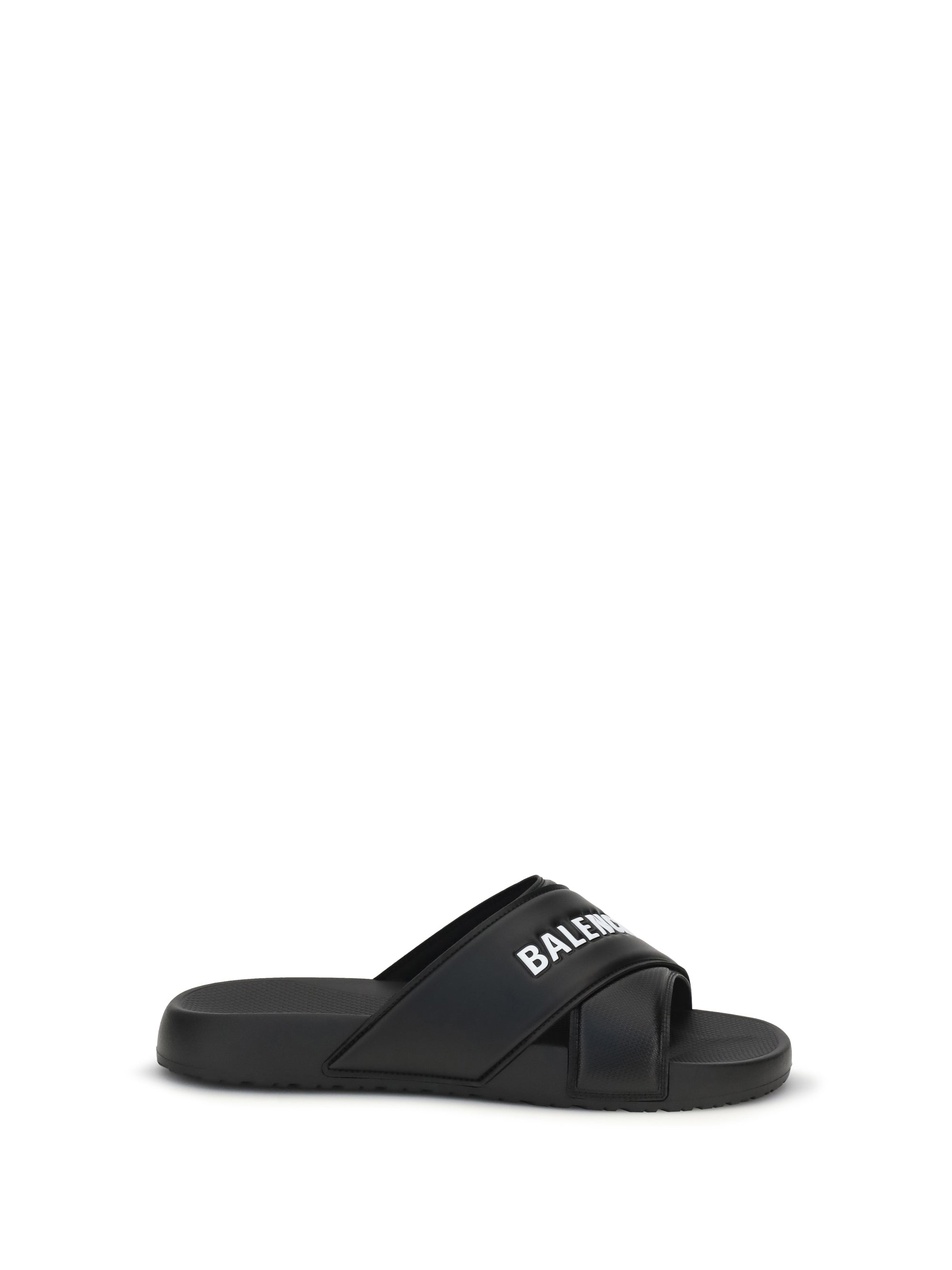 Balenciaga Crossed Logo Strap Slide Sandal — Black