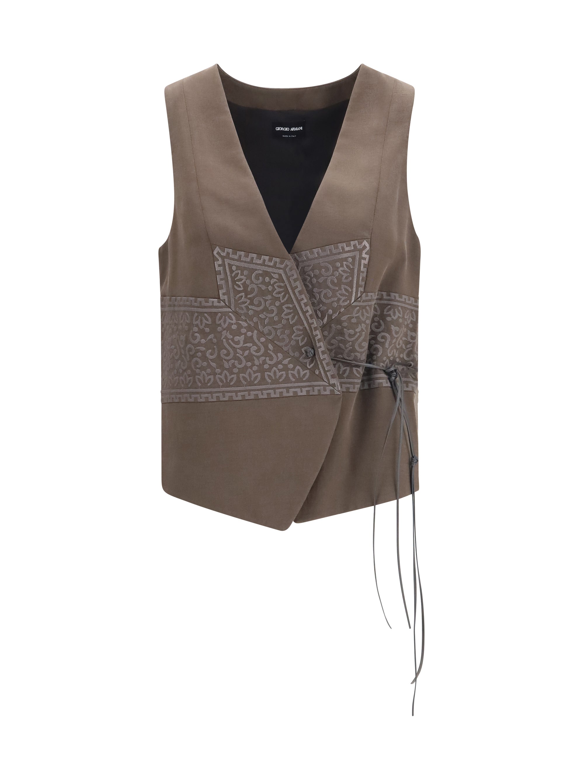 Giorgio Armani Washed Silk and Wool Jacquard Vest — Brown