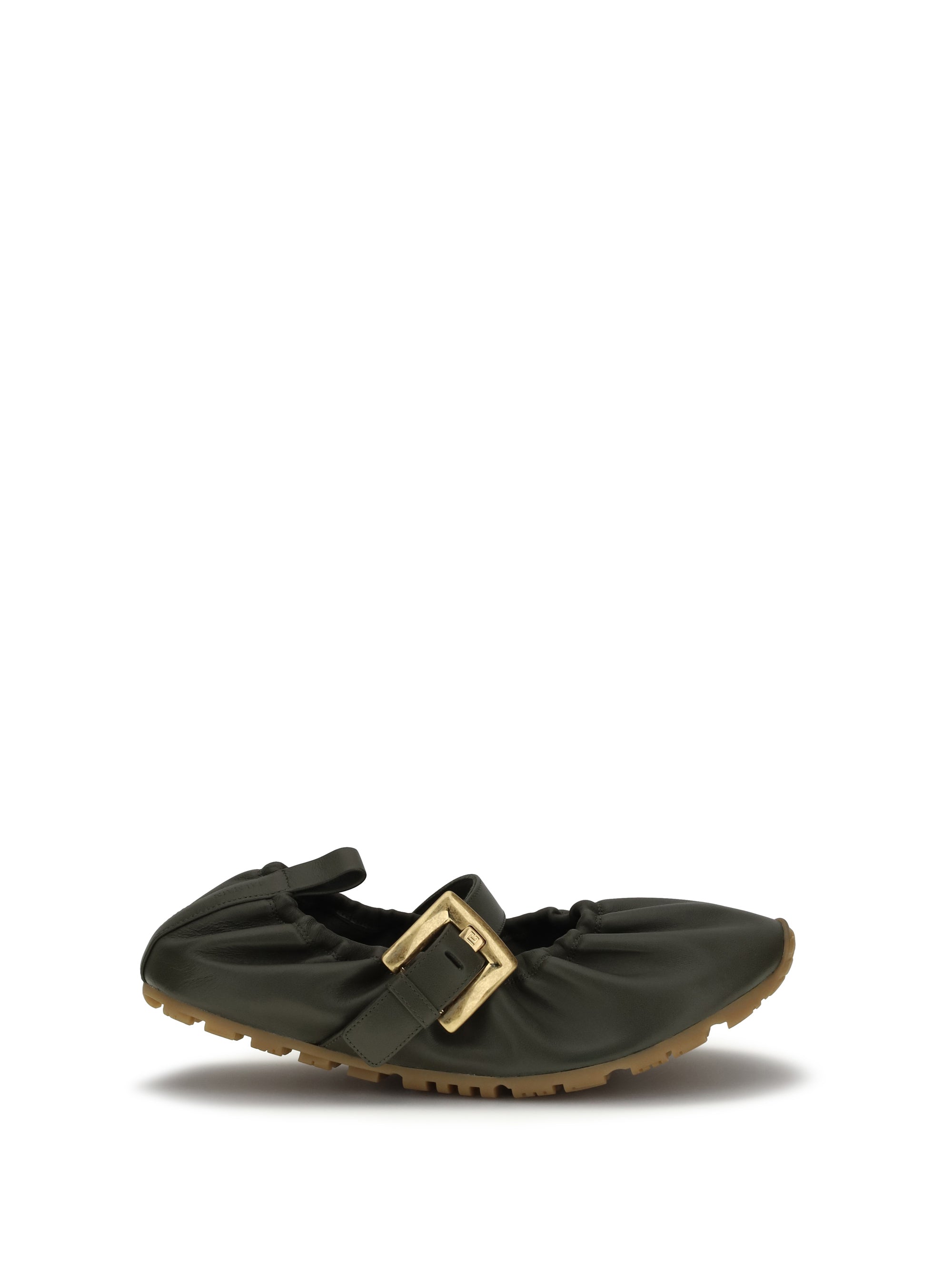 Balmain Buckle-Strap Lambskin Flat — Green
