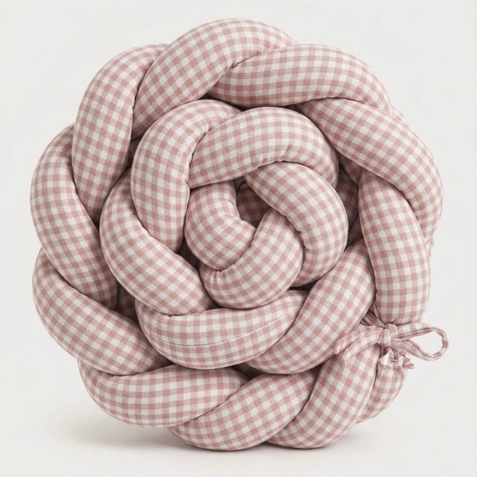 Trenza protectora para cuna y cama artesanal VICHY ROSA 200cm