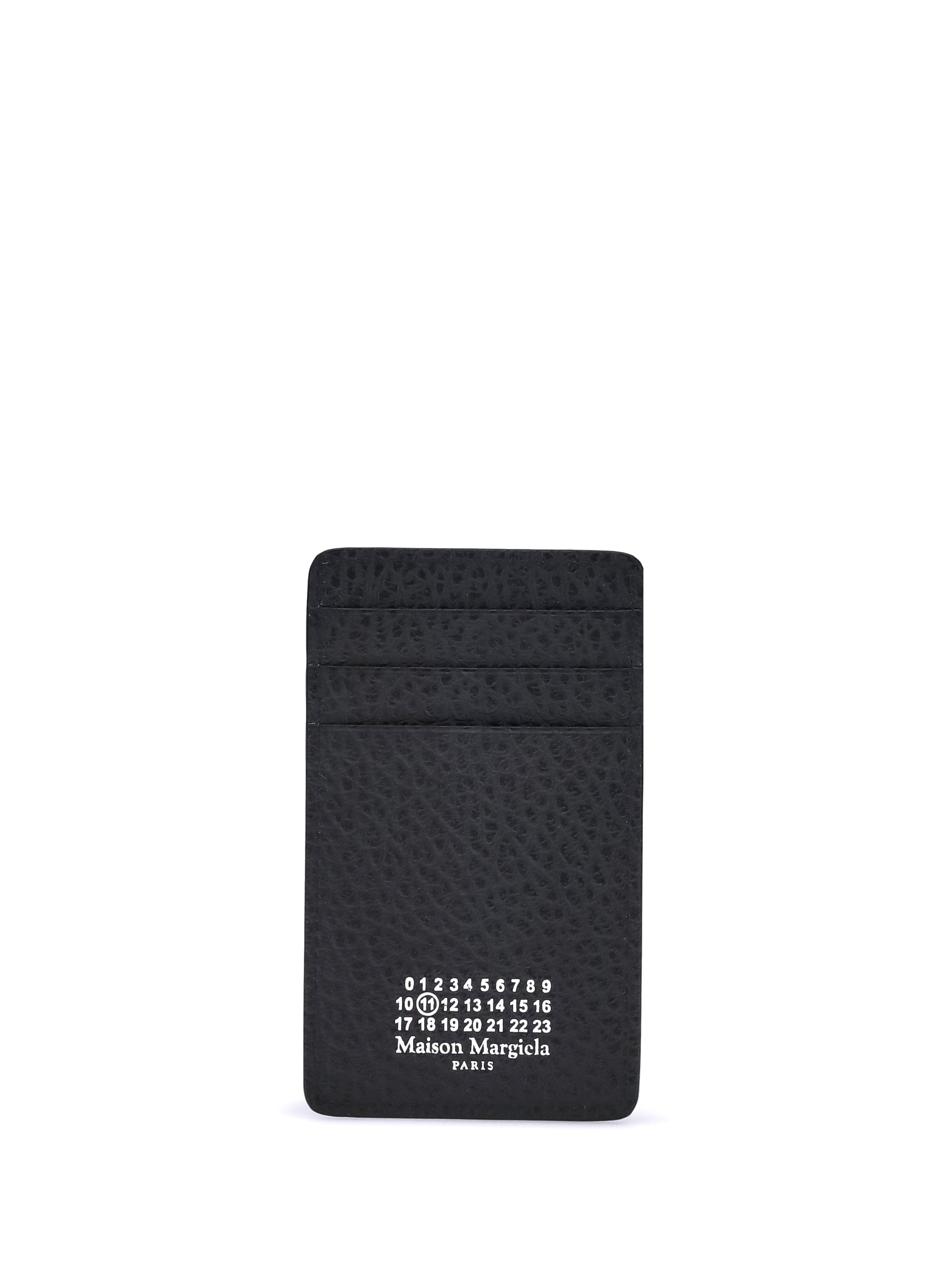 Maison Margiela Logo-Print Grained Leather Card Case — Black