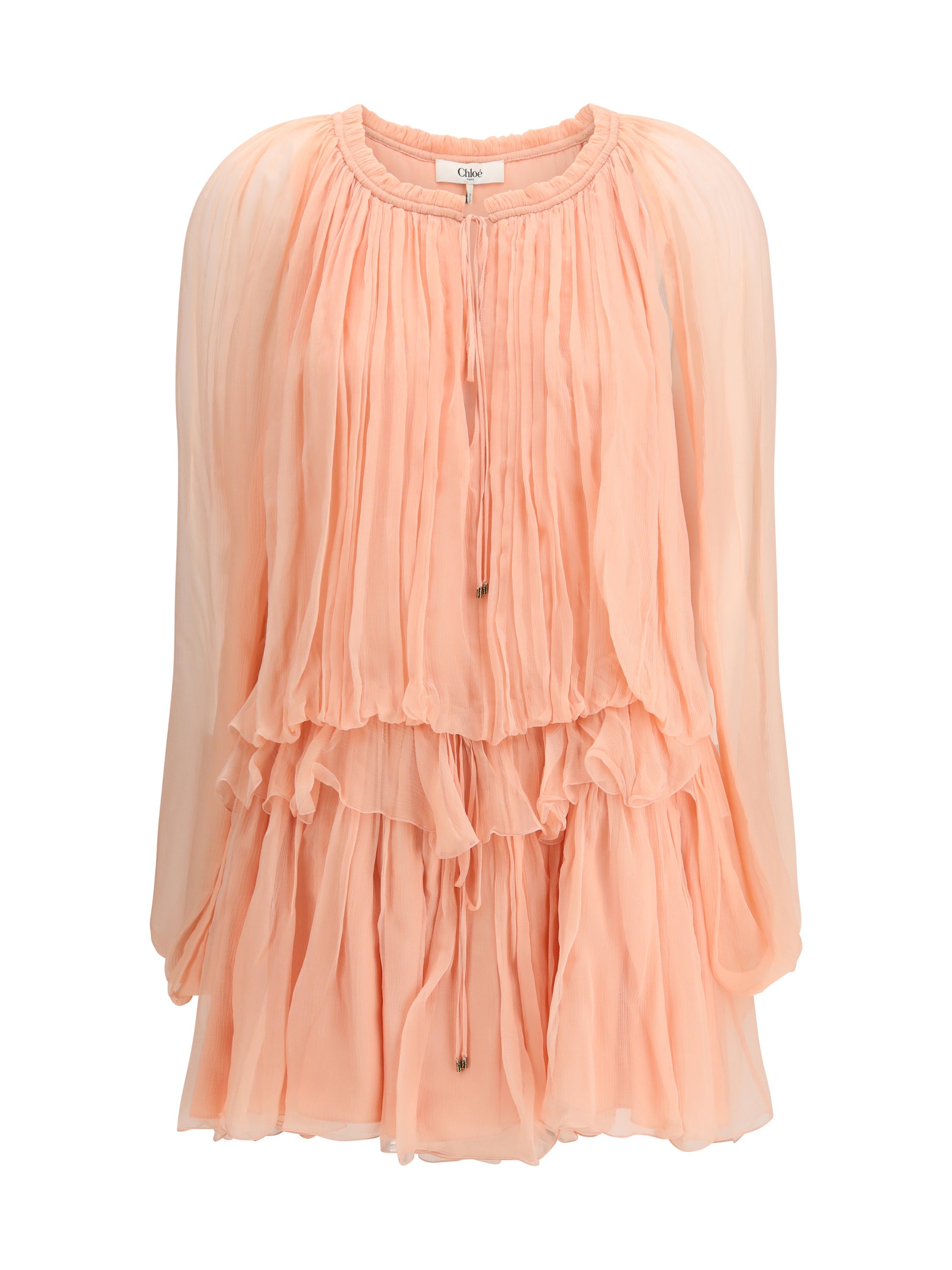 Chloé Cape Silk Muslin Dress — Pink