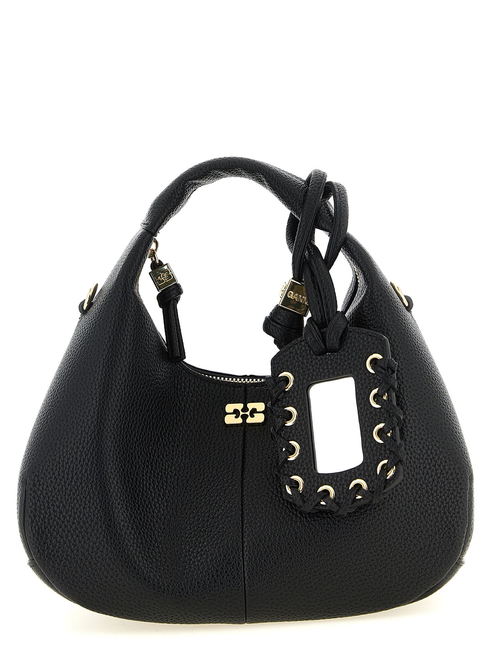 Ganni Textured Faux Leather with Ganni Butterfly Logo Mini Bag — Black